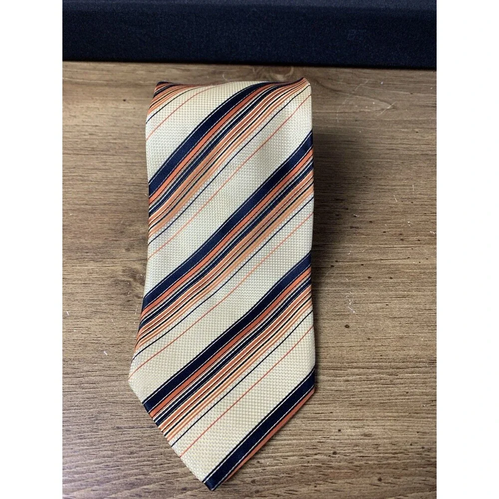 Ermenegildo Zegna Striped Textured 100% Silk Brown Beige Neck Tie Designer Italy